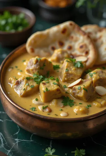Korma med lammkött serverad