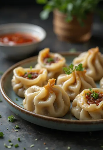 Lammfärsfylld momo, ångad och serverad