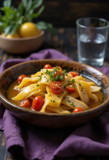 Olluquito med kyckling, serverad med färsk koriander