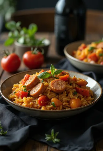 Lecsó med ris serverad med färsk persilja