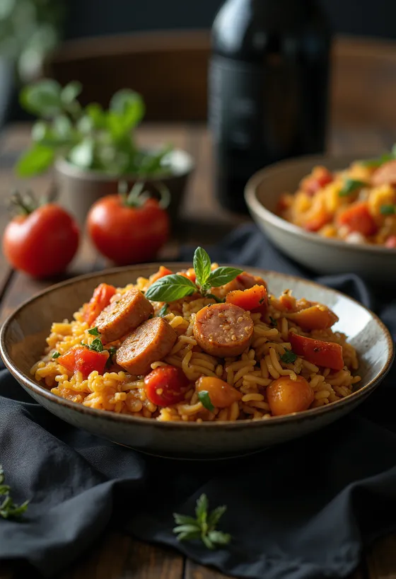 Lecsó med ris serverad med färsk persilja