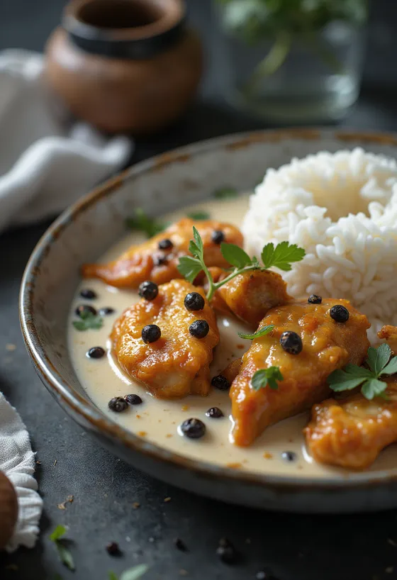 Adobo med kokoskyckling, i rik och krämig kokosmjölk med kryddor