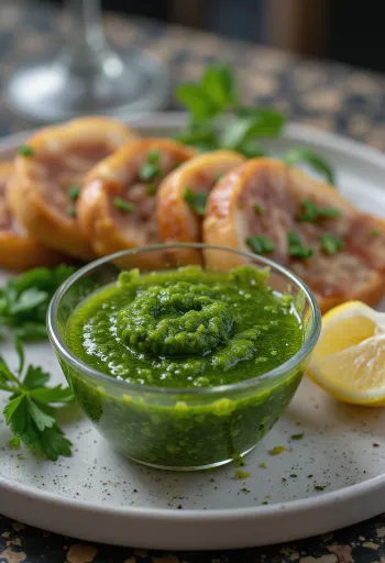 Chimichurrisås serverad med grillat kött