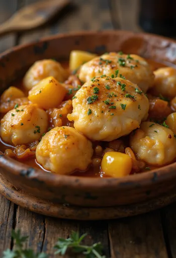 Kyckling Brassoi med galuska, serverad med färsk persilja