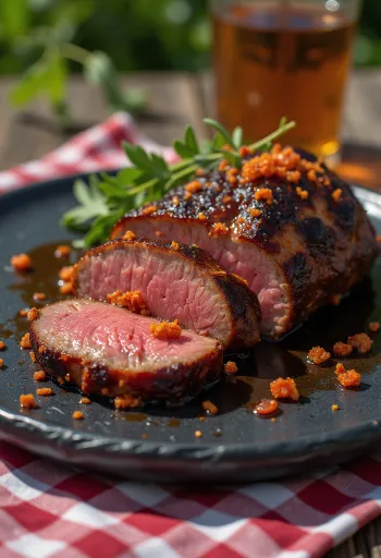 Serverad rökt BBQ-oxfilé med chiliglaze