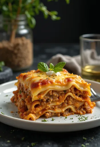 Italiensk lasagne varvad med saftig köttfärssås och krämig bechamel