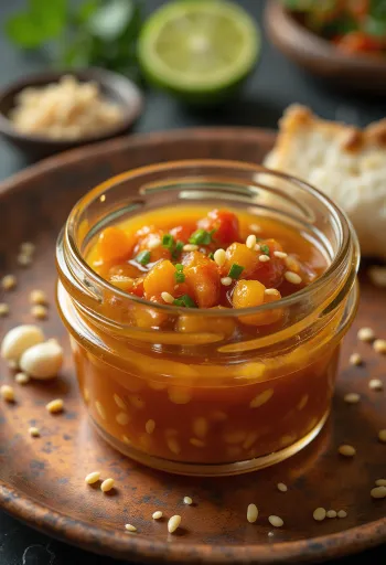 Sesam-, chili- och limesås serverad