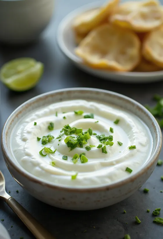 Yoghurt- och limesås med dill serverad