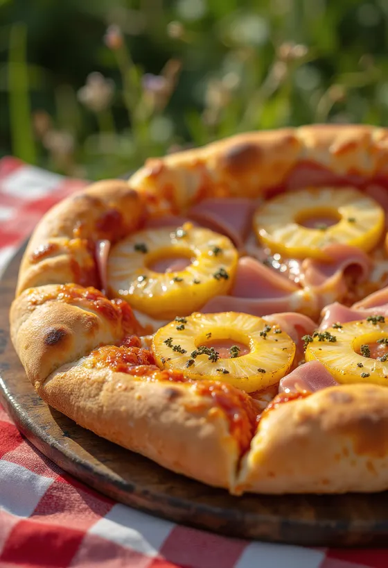 Klassisk Hawaii pizza med ananas och skinka