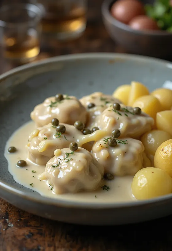 Königsberger Klopse serverad med kaprissås