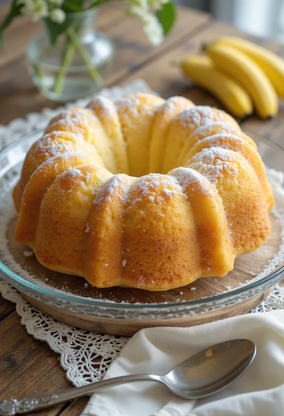 Banan- och vaniljkuglof serverad