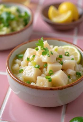 Ceviche de pescado blanco serverad med limejuice och avokado