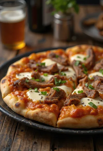 Korean Bulgogi Pizza med nötkött och gochujangsås