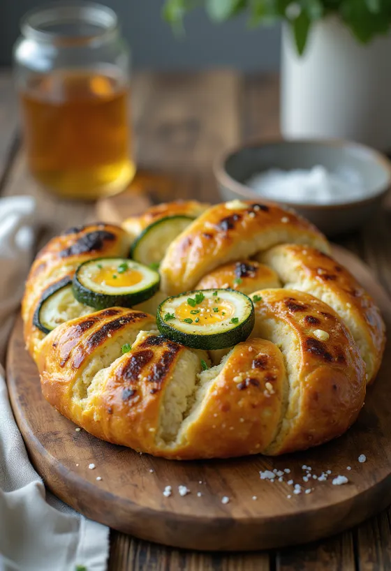 Pretzels med grillade grönsaker serverade