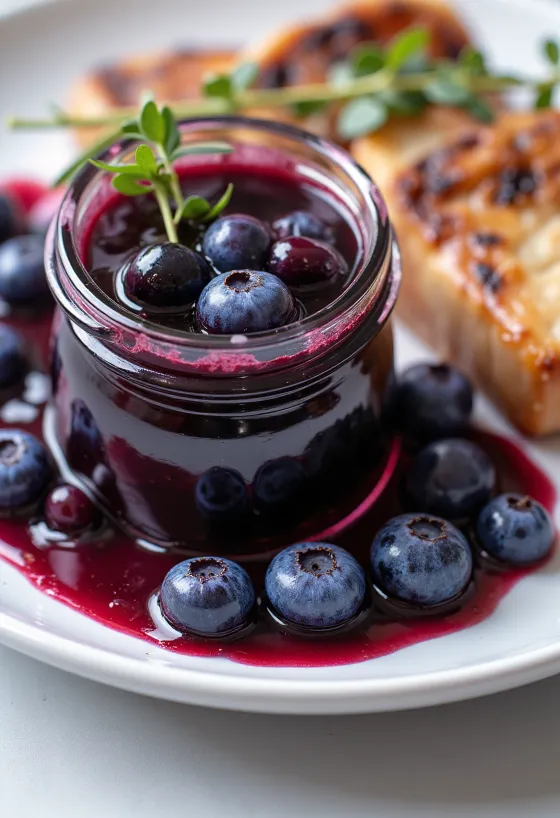 Blåbärs- och balsamvinägersås med rödvin serverad