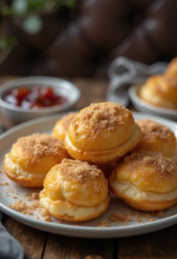 Æbleskiver strödda med kanelsocker, nyserverade