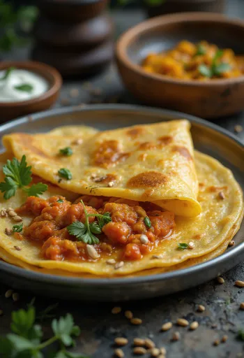 Chili dosa färsk, stekt frasig, serverad med chilifyllning