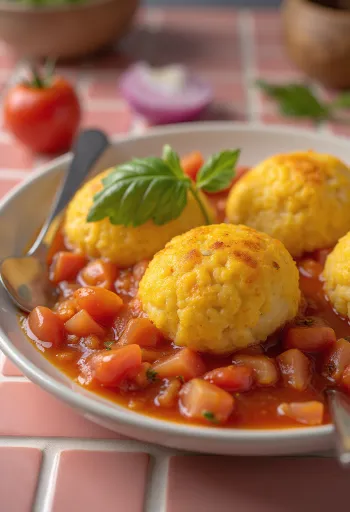 Fungee serverad med tomatsås