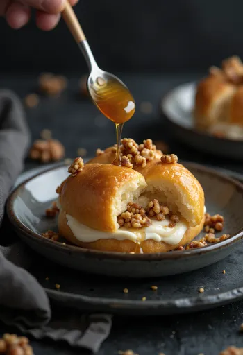 Bao bun med krokant och honung serverad