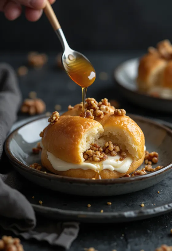 Bao bun med krokant och honung serverad