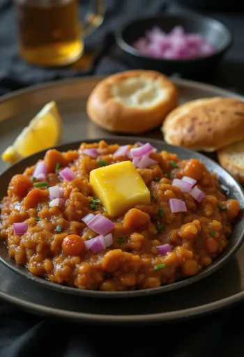 Nylagad Pav Bhaji, med krispigt bröd och kryddig grönsakssås