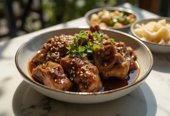 Sojabräserad Galbi, koreanskt nötkött i marinad, med sesamfrön
