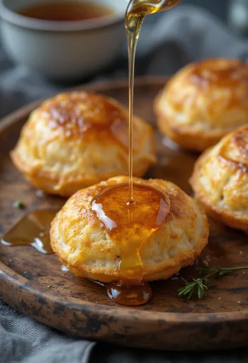 Æbleskiver sötade med honung, färska och mjuka munkar