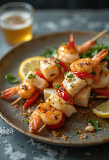 Anticucho de mariscos spett med räkor och bläckfisk