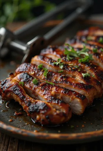 BBQ fläskkarré serverad med färsk sallad och grillade grönsaker
