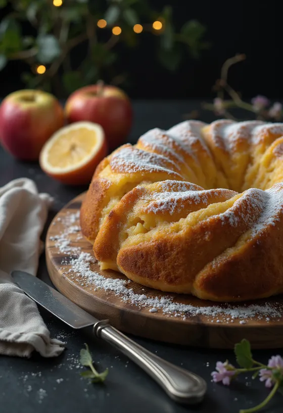 Citron- och äppelkuglof serverad