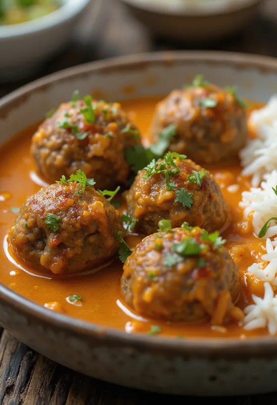 Lammkofta Curry serverad med färsk koriander