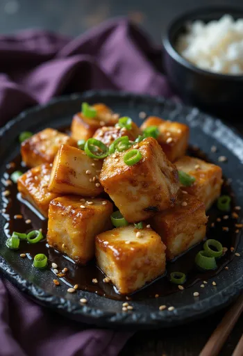 Stekt tofu i sojamarinad serverad