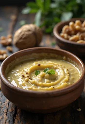 Krämig valnötssås serverad