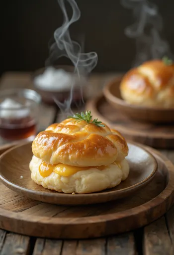 Bao bun med Tokajer och marsipan serverad