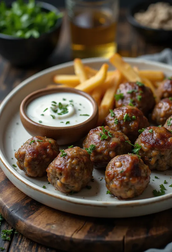 Lammköttbullar serverade med myntasås