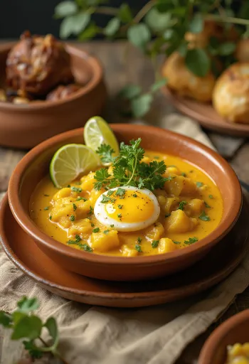 Moqueca med aubergine, garnerad med kokosmjölk och färsk koriander