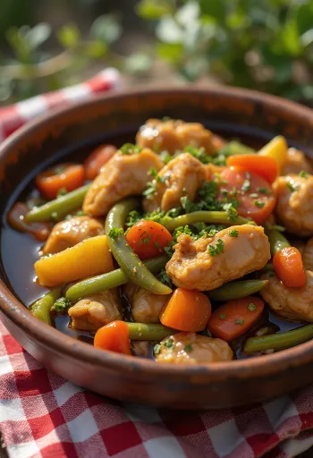 Adobo med grönsaksragu, garnerad med färsk koriander