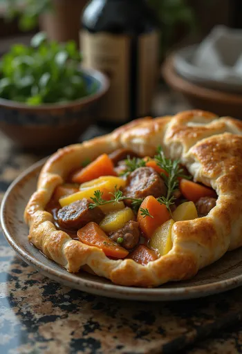 Baeckeoffe serverad med färskt bröd