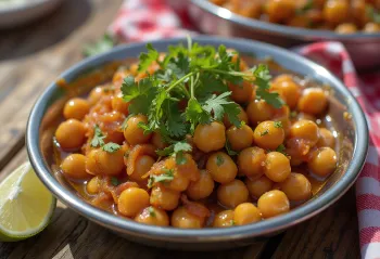 Chana Masala serverad med koriander och rika kryddor