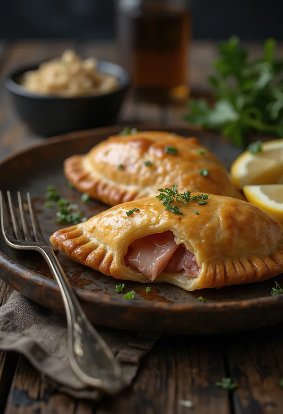 Empanadas med rökt fläskkarré i gyllenbrun deg