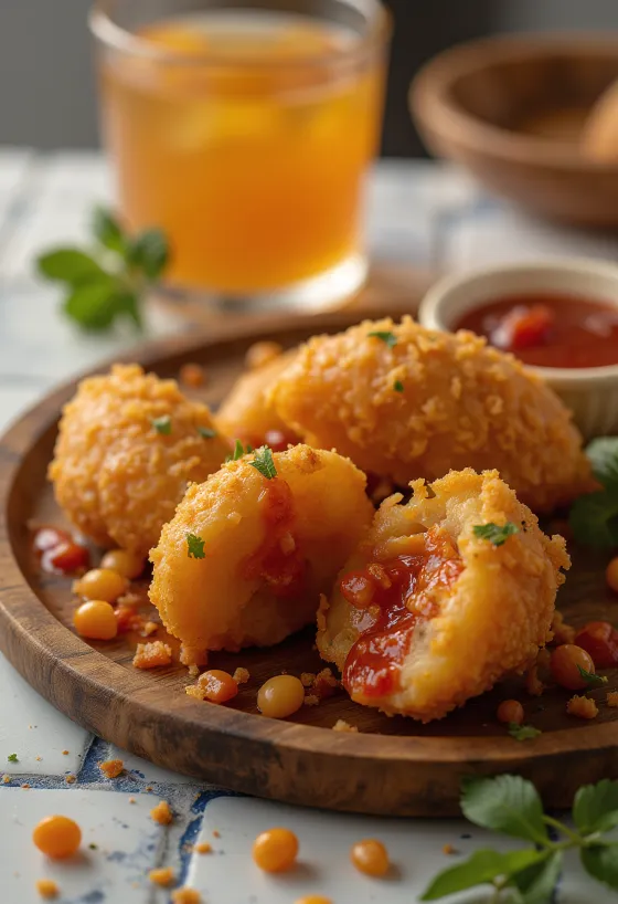 Acarajé med het sås, krispiga bollar serverade med het sås och koriander