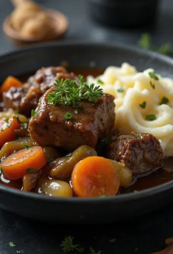 Lammbogsgryta serverad i en rustik skål