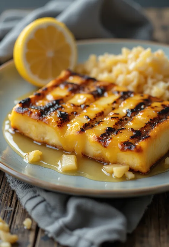 Grillad halloumiost serverad på tallrik