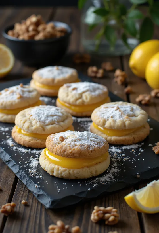 Citron- och valnötslinzer serverad