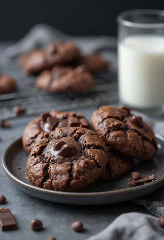 Riklig chokladkaka med smält choklad och pudrad med florsocker