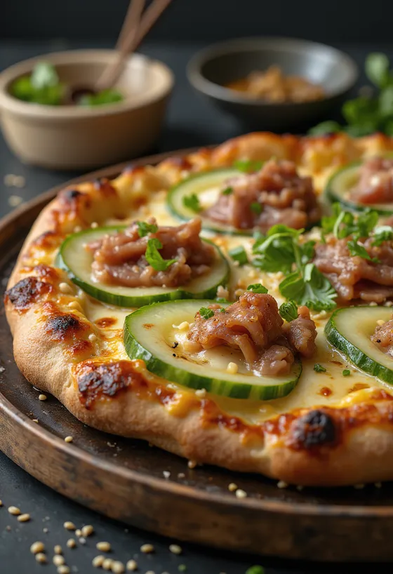 Peking Duck Pizza med kinesisk pekinganka och hoisinsås