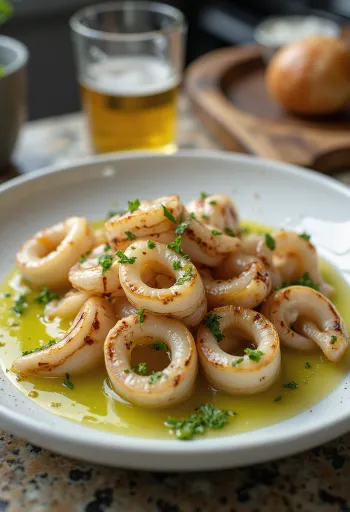 BBQ-grillad bläckfisk serverad