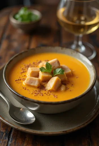 Sötpotatis- och kycklingsoppa serverad