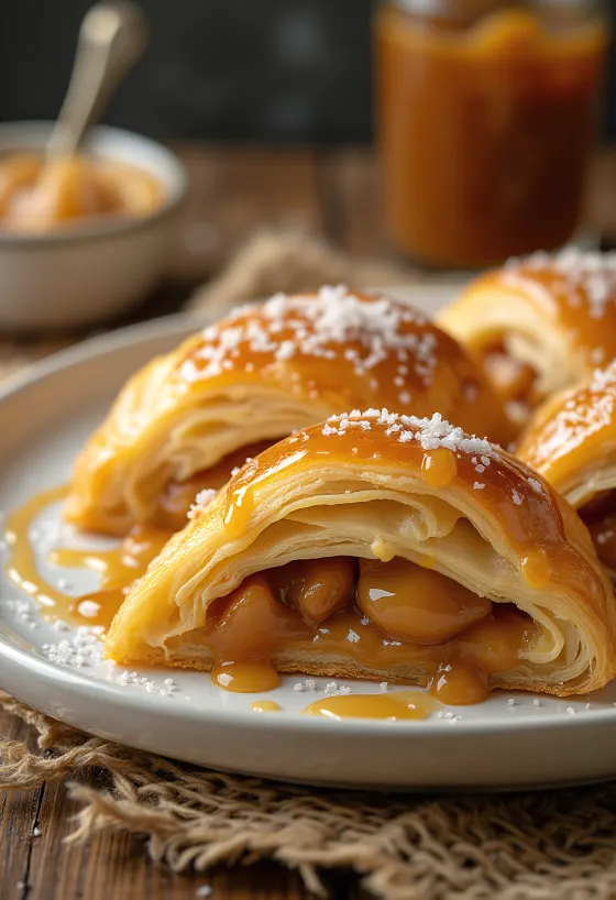 Strudel med saltkaramell serverad