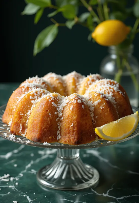 Citron- och kokossockerkaka serverad